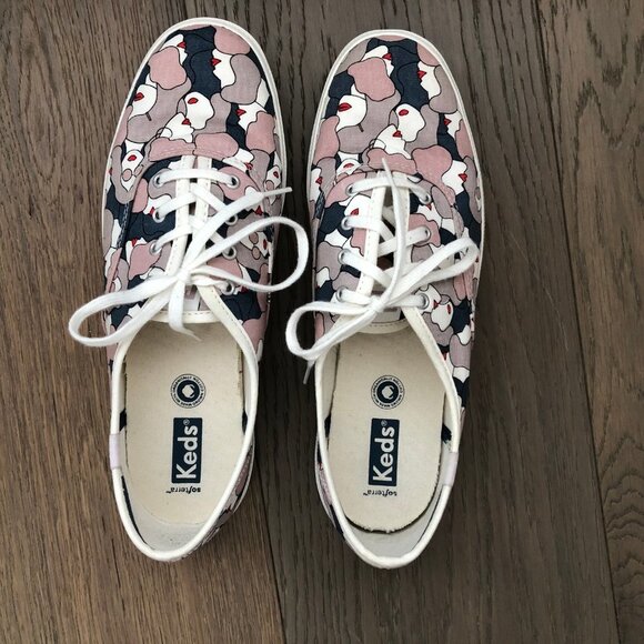 Keds Canvas Softerra Cushion Lace Up Sneakers w Face Graphics Pink Grey Sz 9 - Picture 7 of 10